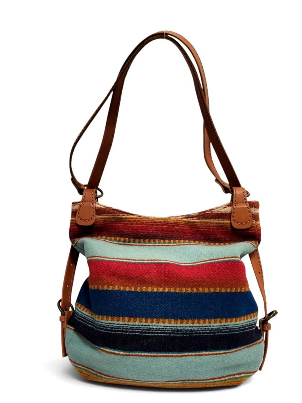 Pendleton Wool Stripe Southwest Bucket Bag Leather Strap Hobo Shoulder Tote